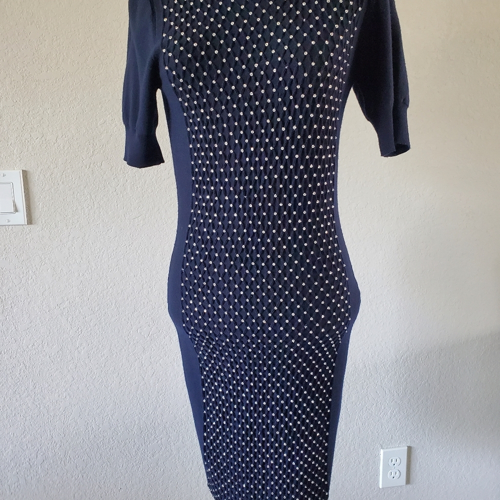 Oscar de la Renta knit sweater style dress crystals sz small 6